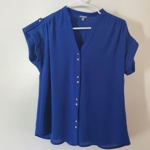 Blue Short Sleeve Blouse, Size Medium
